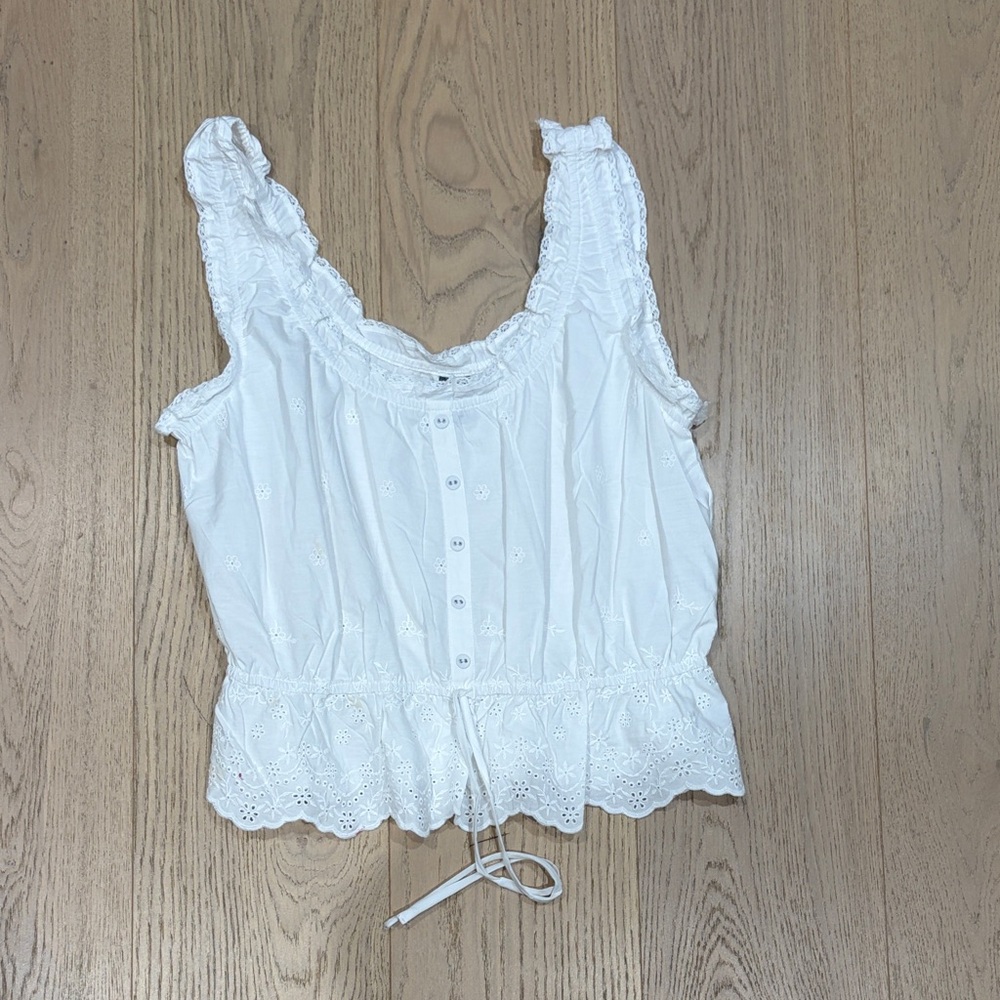 wild fable White Eyelet Button-Front Drawstring Camisole